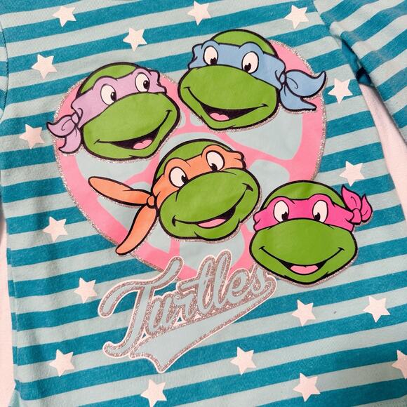 Ninja Turtles Girls 3T Shirt 2015 Long Sleeve Lace Bottom. Blue. Nickelodeon‎ - Picture 2 of 9